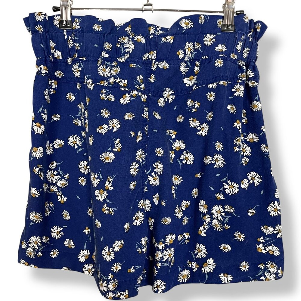 Thread + Supply‎ Shorts Daisy Print Floral Navy Blue Elastic Waistband Sz Medium